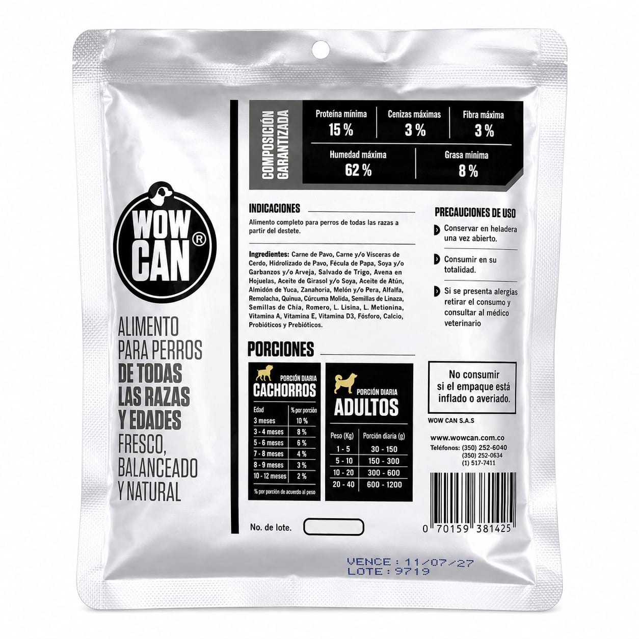 Wow Can Alimento Natural Cocinado al Vapor Pavo Razas Pequeñas 300 gr